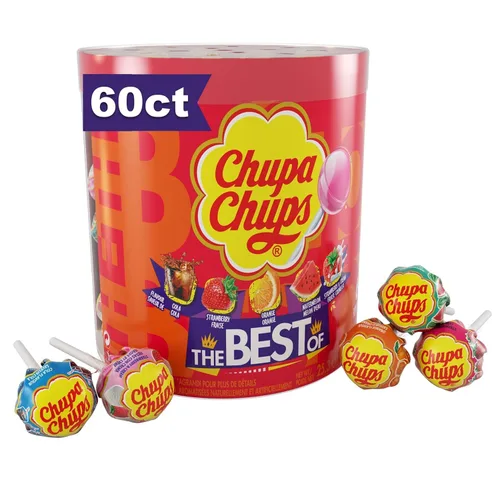 Chupa Chups Paletas de caramelo, 5 sabores surtidos, exhibición de batería para fiestas, concesiones de oficina, 60 unidades (paquete de 1)
