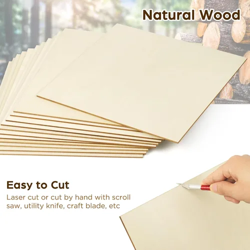 Miniatura 3 de LotFancy Hojas de tilo para manualidades, paquete de 12, 12 x 12 x 1/8 pulgadas, hojas de madera contrachapada de 3 mm de espesor, tablas de madera