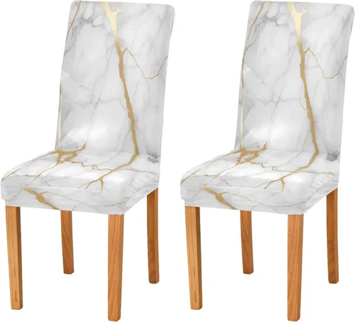 Miniatura 8 de Juego de 2 fundas elásticas para sillas de comedor con estampado de leopardo a la moda, fundas para sillas de cocina lavables, protector de asiento