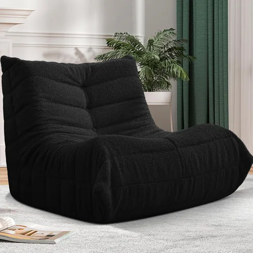Miniatura 82 de Puf para adultos, silla puf grande, sillón con relleno de espuma viscoelástica para el hogar, apartamento o sala de juegos, gris afelpado Felpa gris
