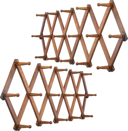 Miniatura 24 de WEBI Acordeón para colgar en la pared, percha de pared para sombreros, acordeón, expandible, de madera, montado en la pared, estante de gancho