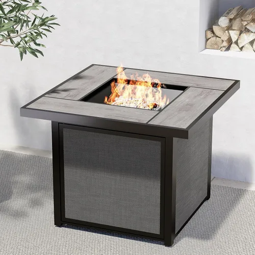 Miniatura 10 de Grand Patio - Hoguera de propano de 29 pulgadas al aire libre, mesa de hoguera cuadrada sin humo con base de cuerda, superficie de madera ligera