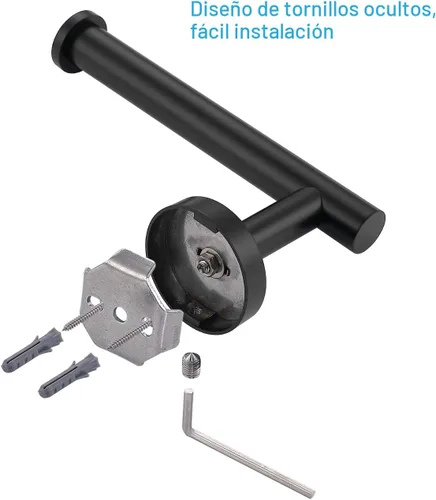 Miniatura 6 de TASTOS Soporte de papel higiénico negro mate SUS304 de acero inoxidable, moderno soporte redondo para rollos de papel higiénico, soporte de pared