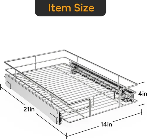 Miniatura 3 de ROOMTEC Organizador de gabinete extraíble (14 pulgadas de ancho x 21 pulgadas de profundidad), estantes deslizantes resistentes, cajones extraíbles