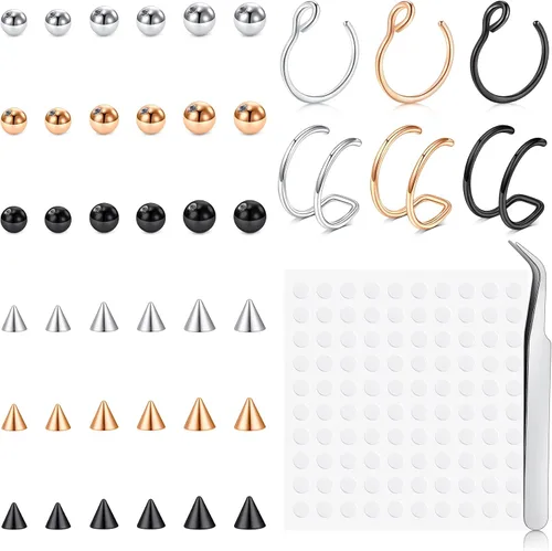 Miniatura 10 de Zolure - Anillos de imitación, anillos falsos para cejas, pernos de labret de labios falsos, bolas de reemplazo, puntas con 100 piezas de pegatinas