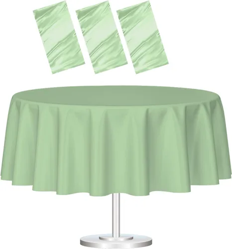 Miniatura 13 de HEIPINIUYE - Paquete de 2 manteles redondos de 84 pulgadas de plástico beige, manteles de mesa impermeables desechables para redondas, ideales