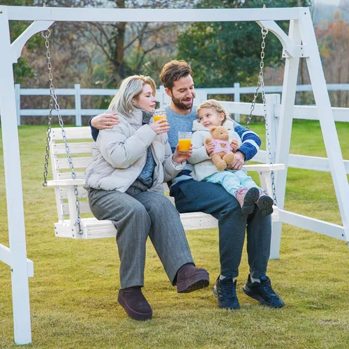 Miniatura 36 de KINGYES Columpio colgante para porche al aire libre, silla de columpio de patio de 2 asientos con portavasos, banco impermeable para patio y jardín