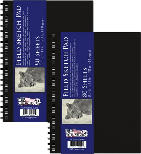 Miniatura 8 de U.S. Art Supply Cuaderno de bocetos prémium de 5.5 x 8.5 pulgadas, paquete de 2, 80 hojas cada una, 70 libras (3.88 oz/m²), campo de artista