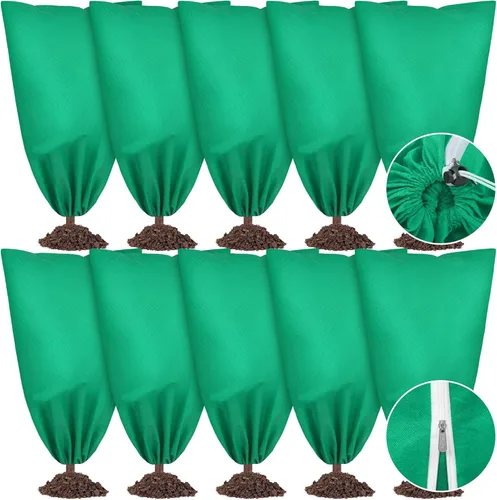 Hahood 10 cubiertas para plantas, protección contra congelación, cubierta de invierno para plantas con cordón y cremallera, bolsa protectora grande