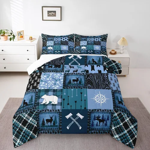 Miniatura 5 de Juego de ropa de cama de oso para niños y adolescentes, juego de edredón de animales salvajes para niños, adolescentes, naturaleza, vida silvestre