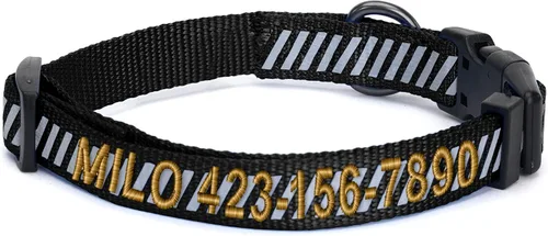 Miniatura 35 de Pawtitas - Collar reflectante para perro - Nombre y número de teléfono personalizados, ajustable para perros pequeños y cachorros - Morado Púrpura