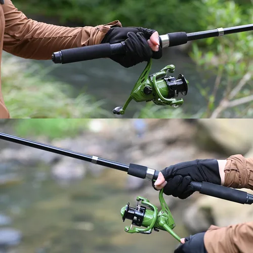 Miniatura 3 de Paquete de 2 cañas de pescar, combos de caña de pescar con caña de pescar telescópica, carretes giratorios, bolsa de transporte de pesca para Verde