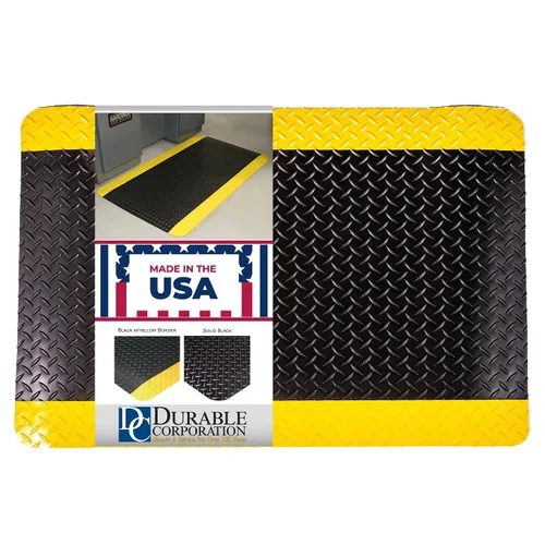 Miniatura 6 de Durable Corporation alfombra industrial de vinilo diamante, esponjosa, antifatiga, para interiores., Negro con amarillo (black With Yellow Border), 1