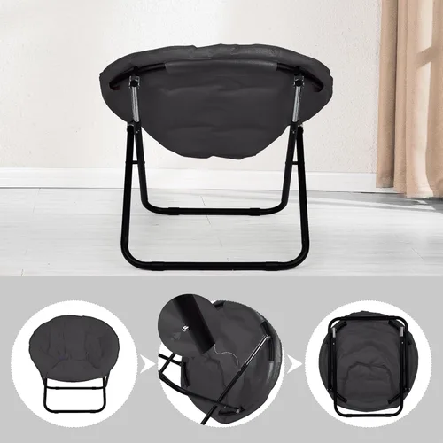 Miniatura 5 de Grezone Silla plegable de piel sintética, silla plegable portátil de luna suave para dormitorio, dormitorios, apartamentos, descanso, jardín y Negro