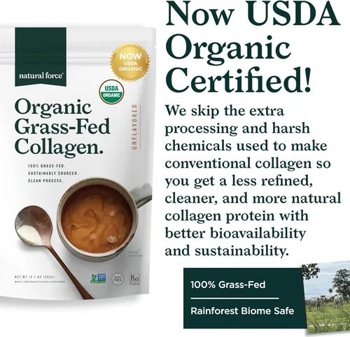 Miniatura 3 de Natural Force - Polvo de péptidos de colágeno orgánico limpio - Certificado orgánico USDA y sin OMG, Certificado Keto y Paleo - Polvo de proteína