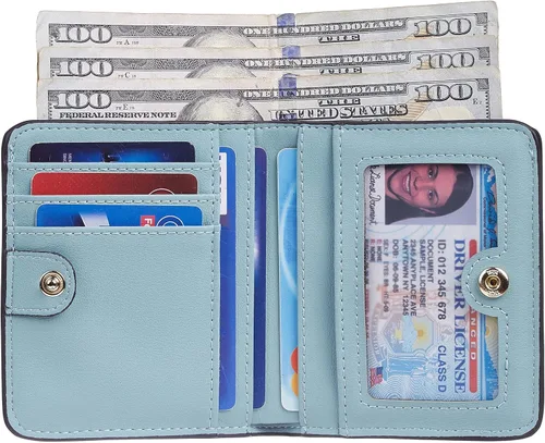 Miniatura 3 de Gostwo - Cartera compacta de piel genuina de lujo para mujer con bloqueo de RFID y ventana de identificación