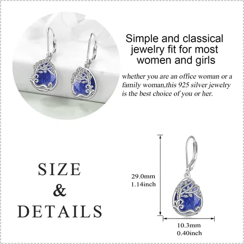 Miniatura 203 de Aretes colgantes con forma de lágrima de filigrana de piedra lunar de plata de ley 925 con cierre de palanca para mujer, regalos de joyería