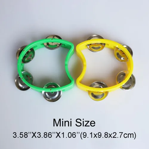 Miniatura 5 de Pandereta mini campana de mano de percusión instrumento musical pandereta pequeña (1 verde y 1 amarillo)