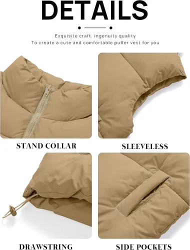 Miniatura 7 de MEROKEETY Chaleco acolchado para mujer, cuello alto, con cremallera, sin mangas, con bolsillos