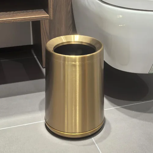 Miniatura 5 de Basurero de oro cepillado de 10L/2.6 galones, cubo de basura de acero inoxidable, cubo de basura cónico con apertura superior, bote de basura dorado