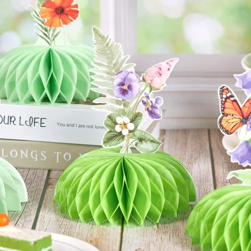 Miniatura 3 de 12Pcs Green Butterfly Flower Honeycomb Table Centerpieces–Reusable Easy Assembly Garden Table Decor for Women, Spring Theme, Birthday, Summer