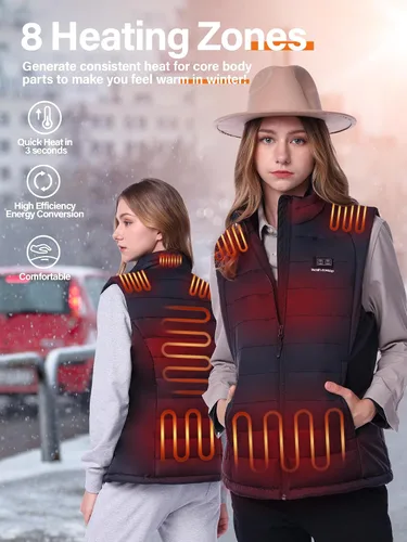 Miniatura 6 de SNOW LEOPARD Chaleco térmico para mujer con batería, ligero, calentamiento de invierno, lavable, ajuste delgado para esquí, caza