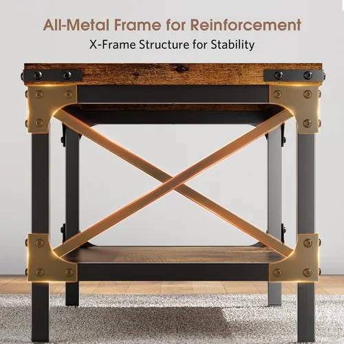 Miniatura 6 de Mesa de café rectangular para sala de estar, mesa de café rectangular de madera, mesa central industrial moderna de 2 niveles con tablero engrosado