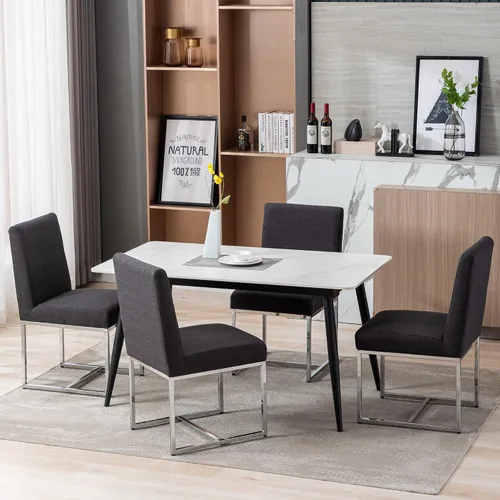 Miniatura 11 de BESTANO Sillas De Comedor - Juego de 2 sillas de comedor modernas negras tapizadas de piel sintética para cocina y comedor con marco de metal negro