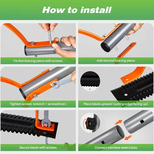 Miniatura 5 de Walensee Cortador de malezas y hierba con cuchilla dentada de doble filo, desmalezadora manual con mango de acero de 30 pulgadas, herramienta