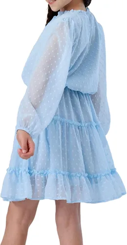 Miniatura 2 de DONWEN Vestido de punto suizo para niña, manga larga, vestido de gasa fluido, vestido de primavera y verano, con lazo frontal, vestidos casuales