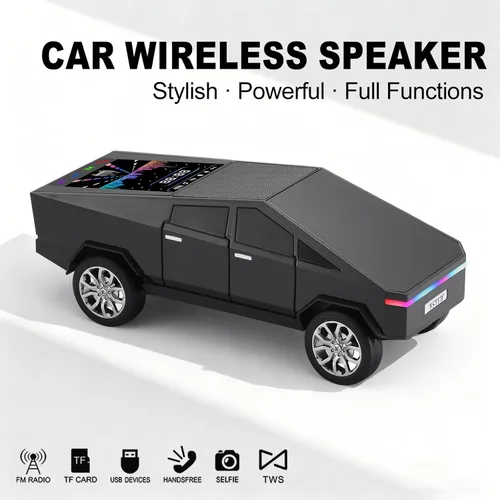 Miniatura 9 de WSTER Altavoz Bluetooth con reproducción de camión de estilo futuro con pantalla LED, TWS estéreo, FM, reproducción USB/TF, faros LED, micrófono