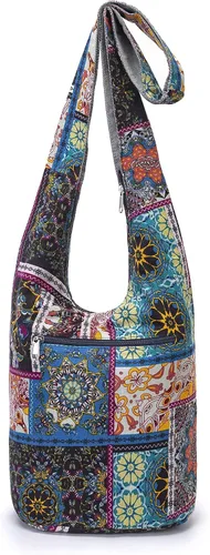 Miniatura 57 de Bolsa de hombro para mujer, de lona en estilo hippie/bohemio para llevar cruzada al hombro, disponible en diferentes colores y estampados