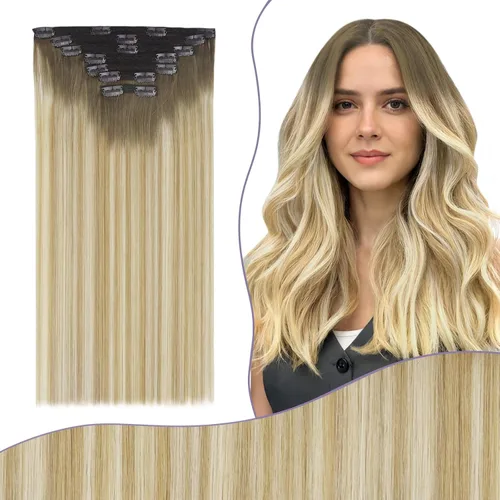 Miniatura 15 de Fshine Extensiones de cabello con broches, 22 pulgadas, 7 unidades, color marrón oscuro, doble trama, extensiones de cabello humano real con clip