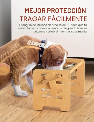 Miniatura 4 de Vantic Cuencos elevados para perros, soporte elevado ajustable para cachorros y gatos pequeños, alimentador de alimentos de bambú resistente