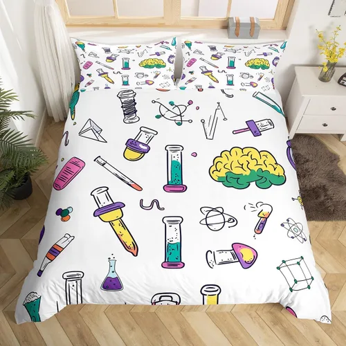 Miniatura 26 de Erosebridal Juego de ropa de cama con temática científica tamaño individual para niños y niñas, adolescentes, regalos de regreso a clases, funda