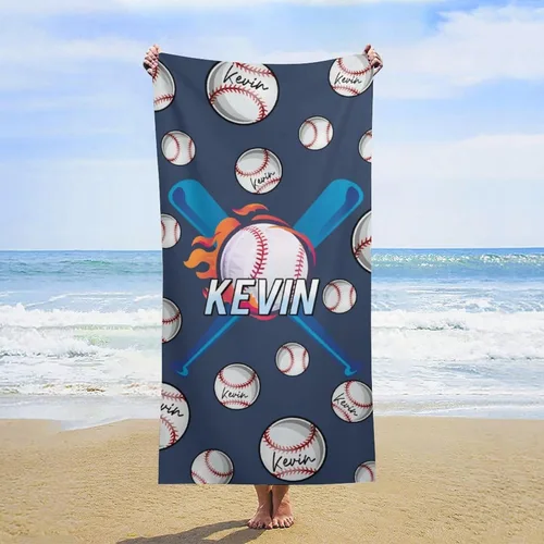 Miniatura 32 de Toalla de playa de béisbol personalizada para niños y niños, toalla de playa deportiva personalizada con nombre, número de equipo, regalos