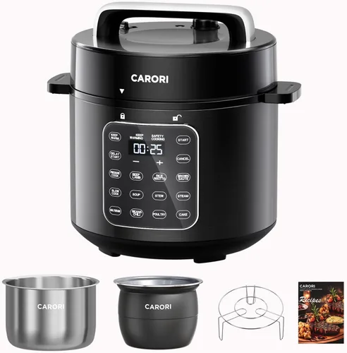 Miniatura 10 de CARORI Olla a presión eléctrica 9 en 1 de 6 cuartos, olla interior de acero inoxidable, cocina multifunción programable de 12 con diseño