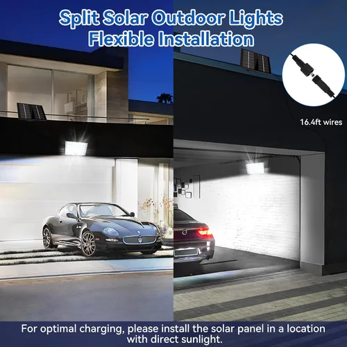 Miniatura 4 de Aialun 184 luces LED solares de inundación para exteriores, sensor de movimiento, luces de inundación solares con cable de 16.4 pies, impermeable