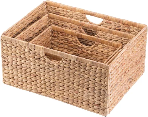 Miniatura 9 de Cubo de almacenamiento plegable de jacinto de agua natural, mediano
