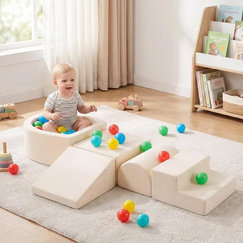 Tiita Juego de bloques de espuma para escalar con pequeña piscina de bolas para bebé, juego de 5 piezas para gatear y escalar - Escalador suave de
