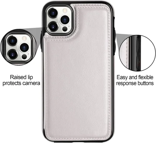 Miniatura 3 de HianDier Funda tipo cartera compatible con iPhone 12 Pro MAX 5G de 6.7 pulgadas, delgada funda protectora con ranura para tarjeta de crédito, funda