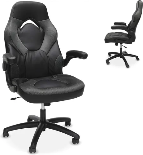 RESPAWN 3085 Silla ergonómica para juegos para adultos, silla de oficina de respaldo alto con reposacabezas y brazos abatibles, asiento de cuero Gris