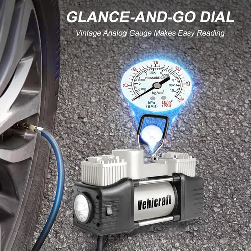 Miniatura 4 de Inflador de Neumáticos Portátil Compresor de Aire Plateado, Bomba Automática de Doble Cilindro de Alta Resistencia, Compresor de Aire Portátil