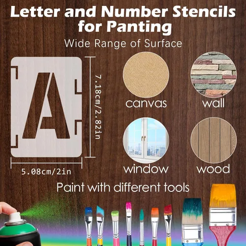 Miniatura 2 de Plantillas de letras de 2 pulgadas, plantillas de símbolos y números para manualidades, 63 plantillas de alfabeto reutilizables que se entrelazan