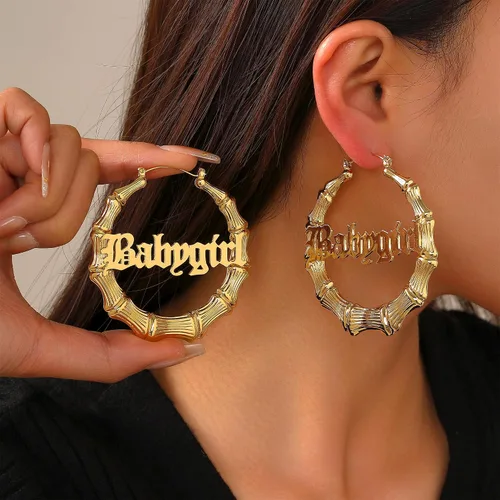 Miniatura 2 de Aretes de aro de bambú chapados en oro de 18 quilates para mujer, diseño de corazón redondo grande, estilo ghetto de los años 8090, accesorios
