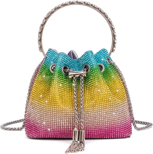 Miniatura 12 de Bolso de mano con cristales brillantes y diamantes de imitación para mujer, bolso de noche con brillo, bandolera para fiesta de boda, graduación