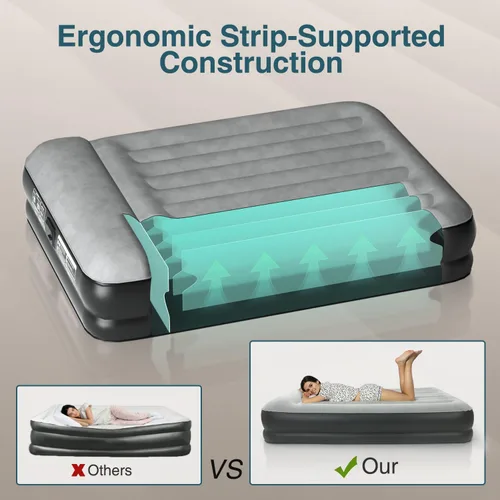 Miniatura 3 de Ezyrest Colchón de aire Queen impermeable y fácil de limpiar, colchón inflable con bomba integrada, colchón inflable duradero con diseño de almohada