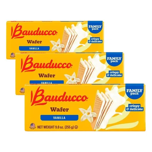 Miniatura 14 de Bauducco Vanilla Wafers - Galletas crujientes de oblea con 3 deliciosas capas de crema con sabor a vainilla, delicioso aperitivo dulce o postre, 9.0