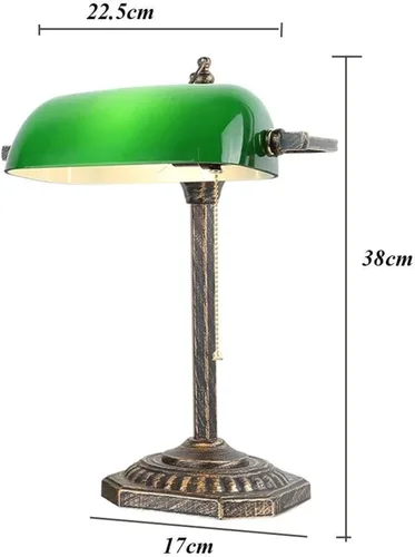 Miniatura 3 de Vintage Brass Bankers with Emerald Green Glass Shade Art Deco Double Head Table Lamp Indoor Light