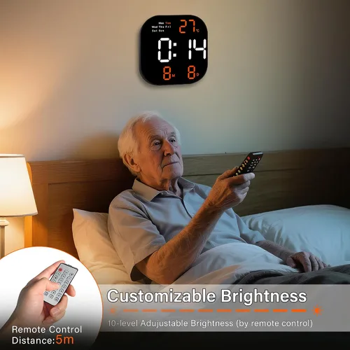 Miniatura 3 de Reloj de pared digital con pantalla LED grande, brillo automático, temperatura, fecha y día de la semana, control remoto, moderno reloj de pared